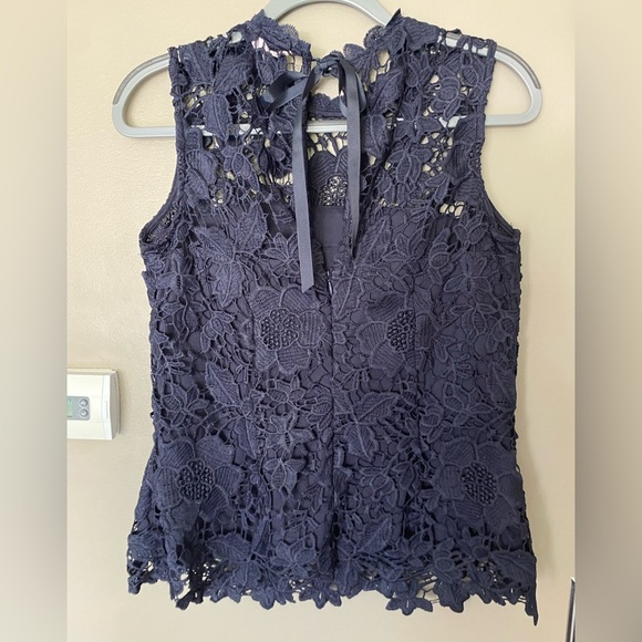 NANETTE LEPORE Dark Navy Blue Yolk Lace Crochet Sleeveless Tank Size Small - Picture 7 of 7